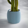 Cachepot listrado azul e branco impresso em 3D