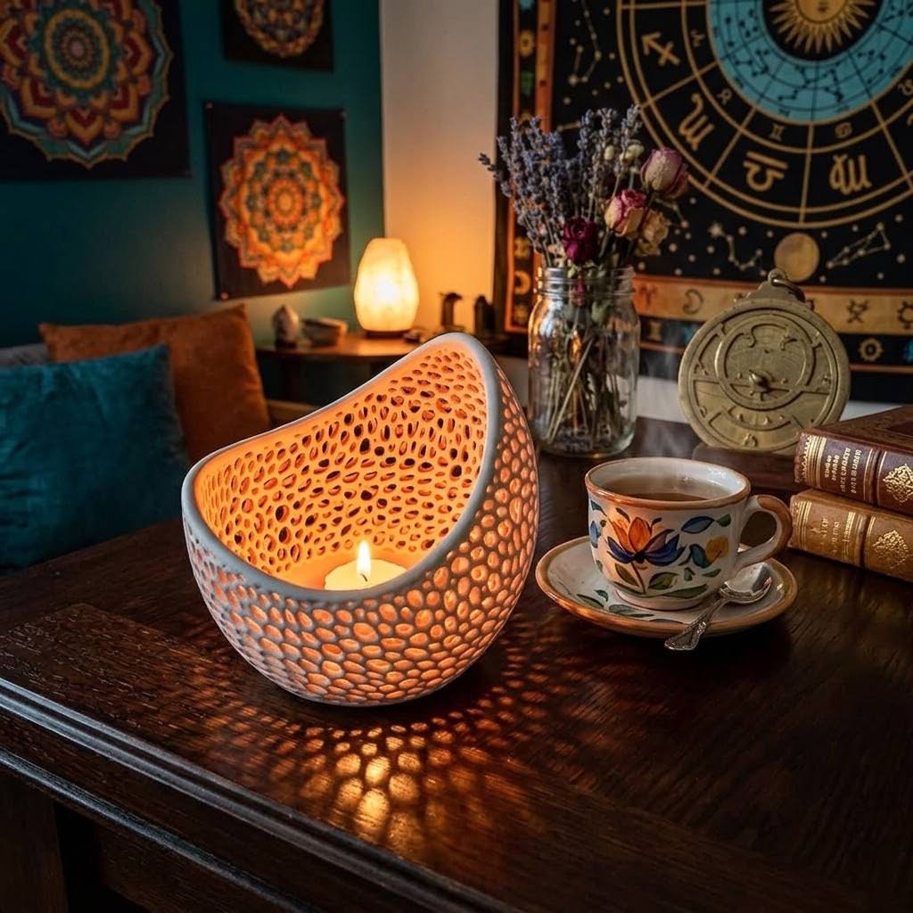 Perforated LED candle holder lamp, 3D printed
