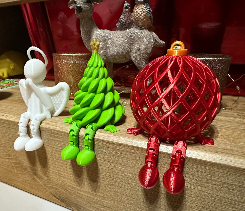 Handmade 3D printed Christmas and Hanukkah holiday shelf sitter decorations