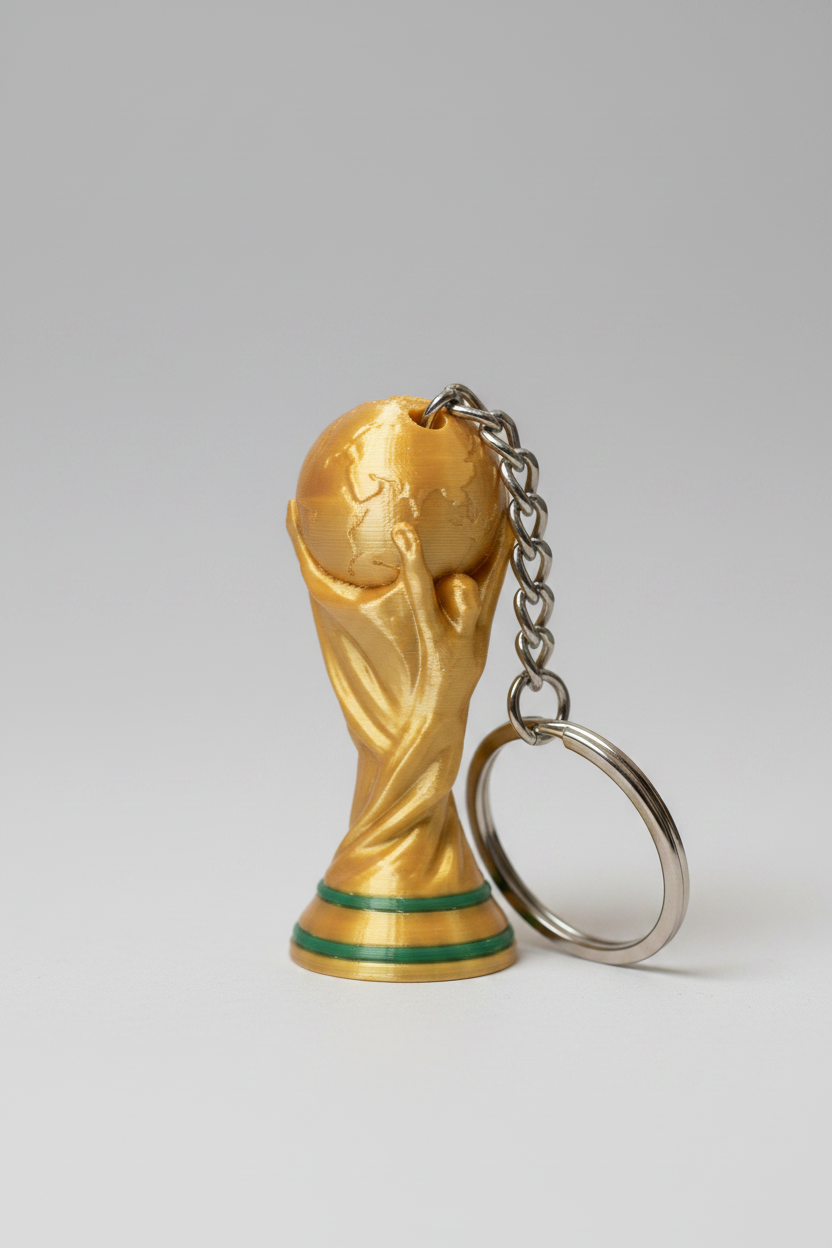 Chaveiro troféu Copa do Mundo impresso em 3D dourado