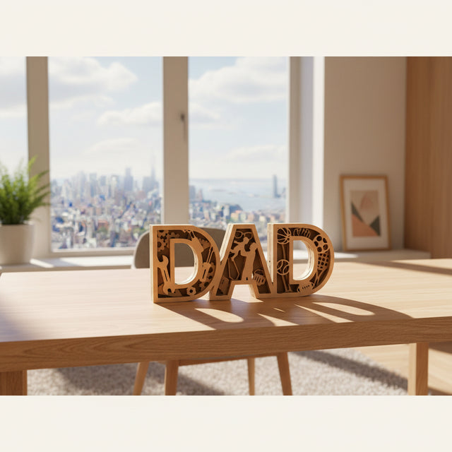 Wood color 3D printed Dad Father's Day decor with hobbies