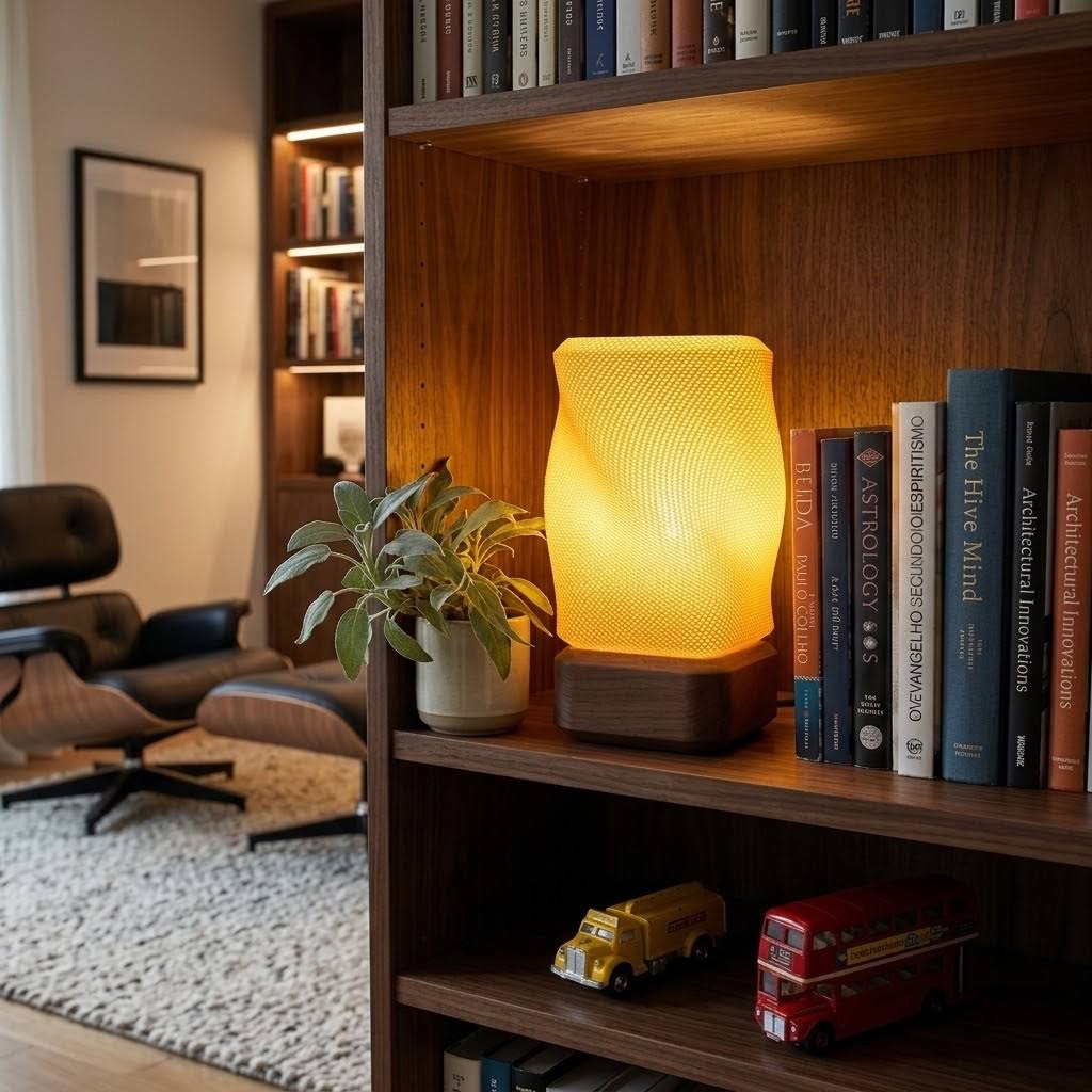 Orange mesh lamp, 3D printed