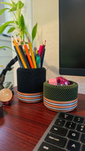 3D printed office desk organizer set with pencil holder and small accessory cup
