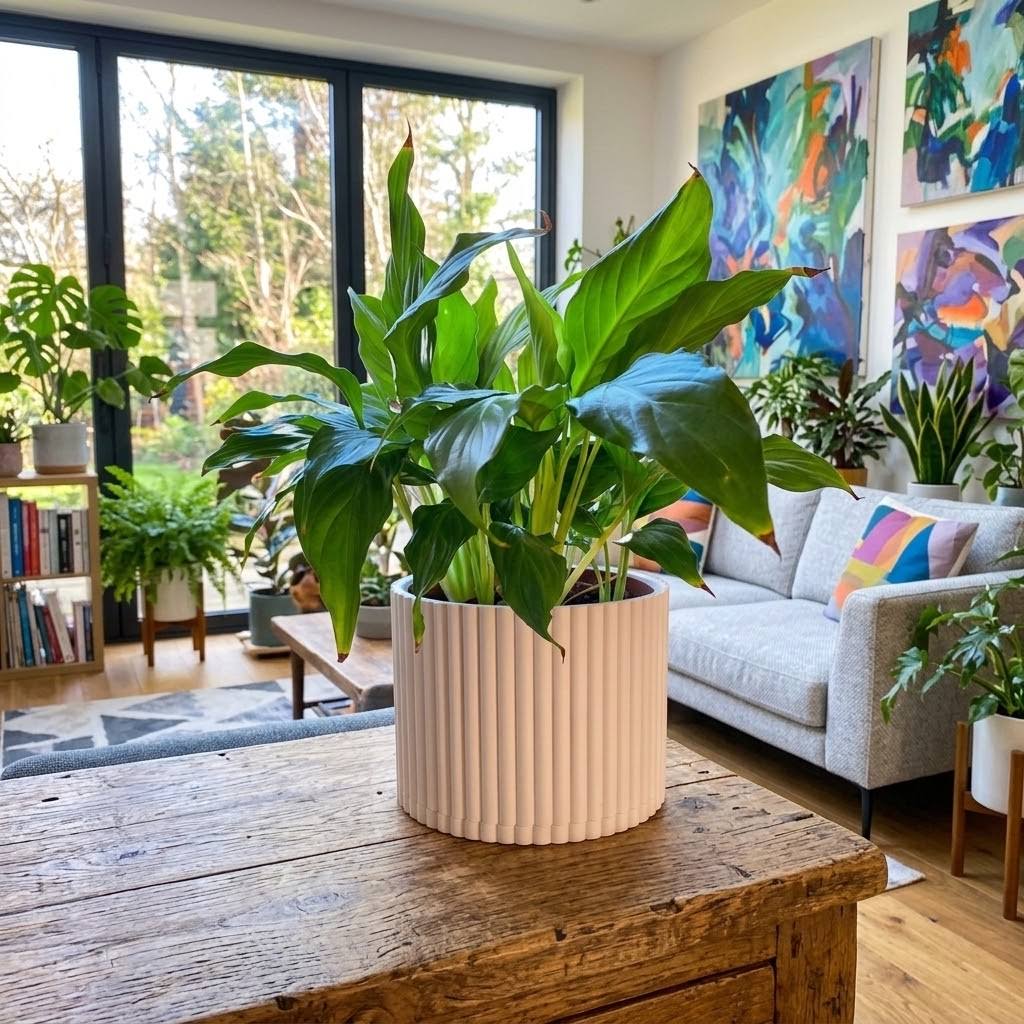 White ribbed cachepot planter, 3D printed
